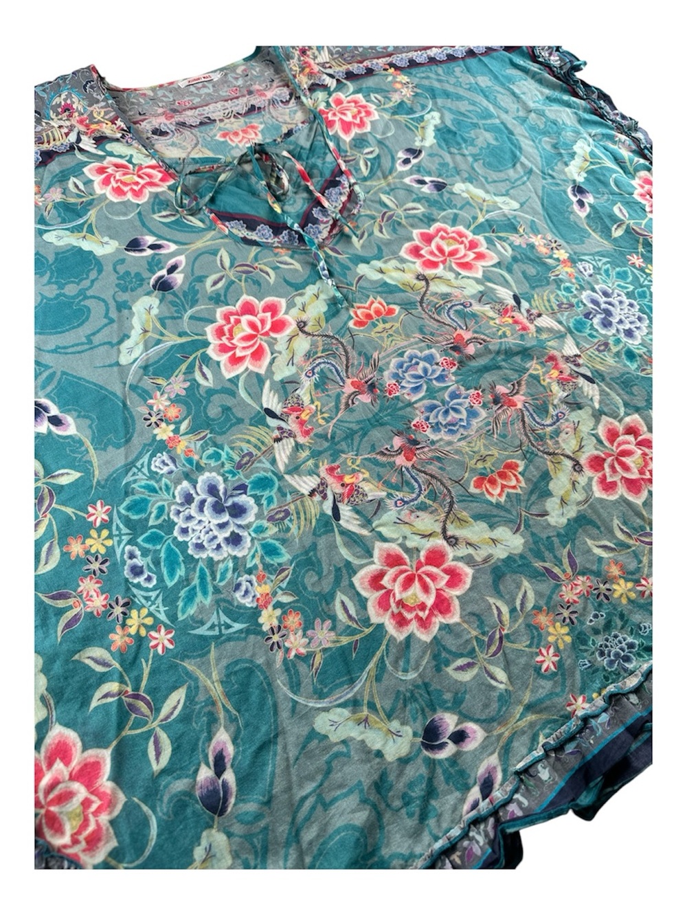 Johnny Was Kaftan Womens Boho Floral Bird Coverup Tunic ponch Size L